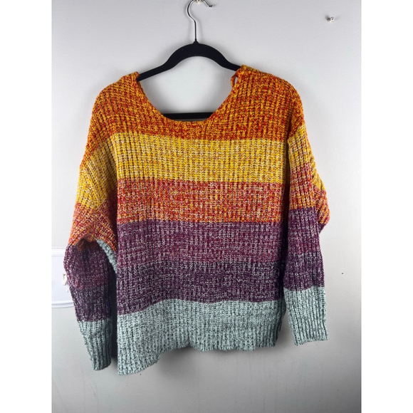 De Rotchild Colorblock Twist Front Chunky Knit Sweater Womens 3X Oversized Cozy - Picture 6 of 6